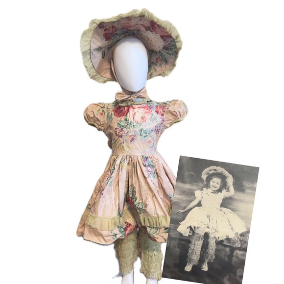 Unbranded Other - Vintage 1940s Girls Pink Floral Dance Costume Dress Set Southern Belle JS